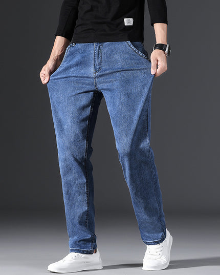 Men's Business Casual High Waist Stretch Jeans Simple Fashion Straight Loose Jeans