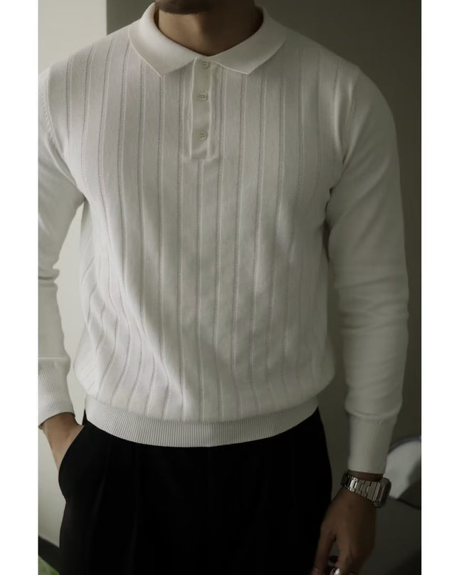 American Retro Heavy Lapel Long Sleeve Polo Shirt Casual Sweater