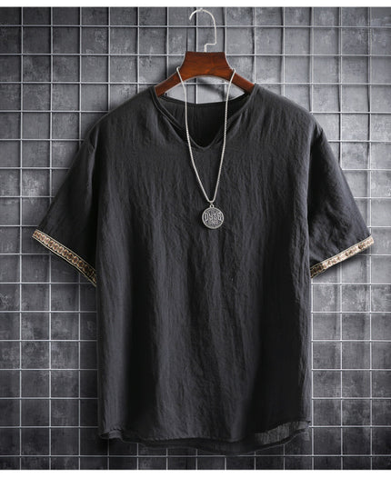 Vintage Linen V-Neck Short Sleeve T-Shirt Running Volume