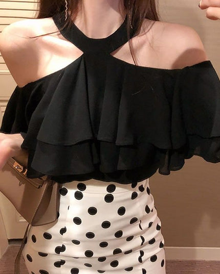 Summer New Elegant Halter Off-shoulder Ruffled Off-the-shoulder Top