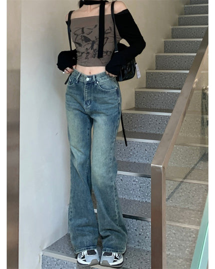 Retro Straight Jeans High Waist Wide Leg Trousers