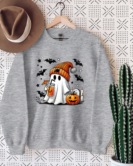 Women's Sweatshirt Halloween Ghost Pumpkin Bat Print Pullover