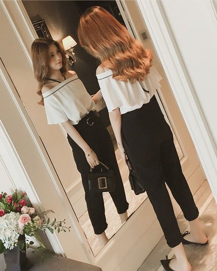 Summer New Elegant Halter Off-shoulder Ruffled Off-the-shoulder Top