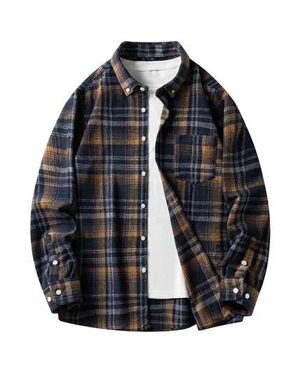 Cross-border Foreign Trade Men's Autumn And Winter New Plaid Plus Size Long-sleeved Shirt Casual Coat Thickened Flannel Shirt Men