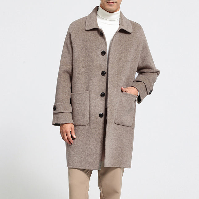 Wool Reversible Woolen Coat Men's Mid-length Single-breasted Baggy Coat