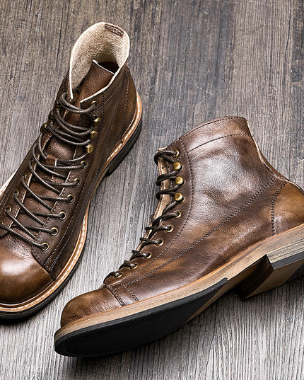 Men's Summer High Top Leather Vintage Leather Martin Boots