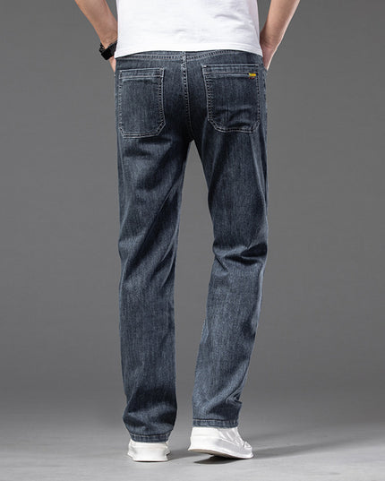 Men's Casual Half Elastic Waist Stretch Denim Trousers