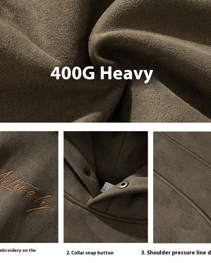 400g Suede Heavy Hooded Sweater Men's Autumn And Winter Split Design