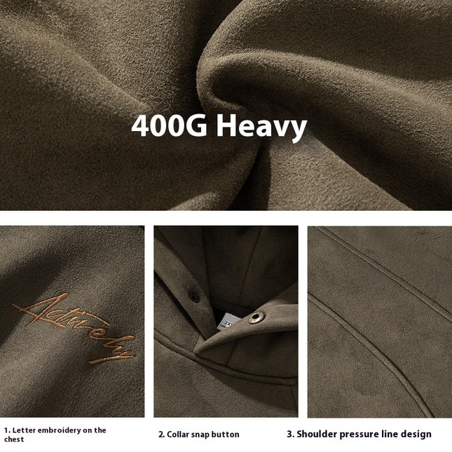 400g Suede Heavy Hooded Sweater Men's Autumn And Winter Split Design