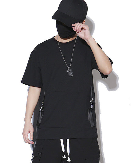 Stitching Tooling Style Short-sleeved Men's Loose Pocket T-shirt