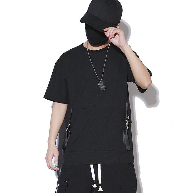 Stitching Tooling Style Short-sleeved Men's Loose Pocket T-shirt