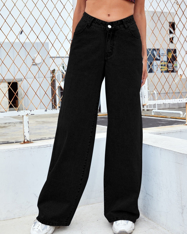 Washed Fashion Straight Jeans Women's Mid Waist