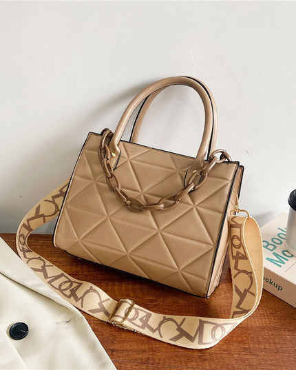 Bag Women's Bag New Spring Western Style Shoulder Bag Fashion Embroidery Thread Wide Shoulder Strap Rhombus Portable Messenger Bag