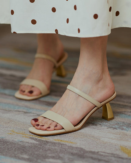 Women's Solid Color Square Toe Stiletto Sandals And Slippers
