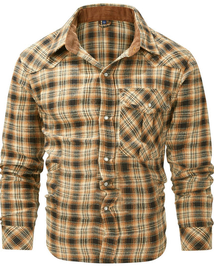 Flannel European And American Retro Pearl Buckle Western Style Long Sleeve Shirt
