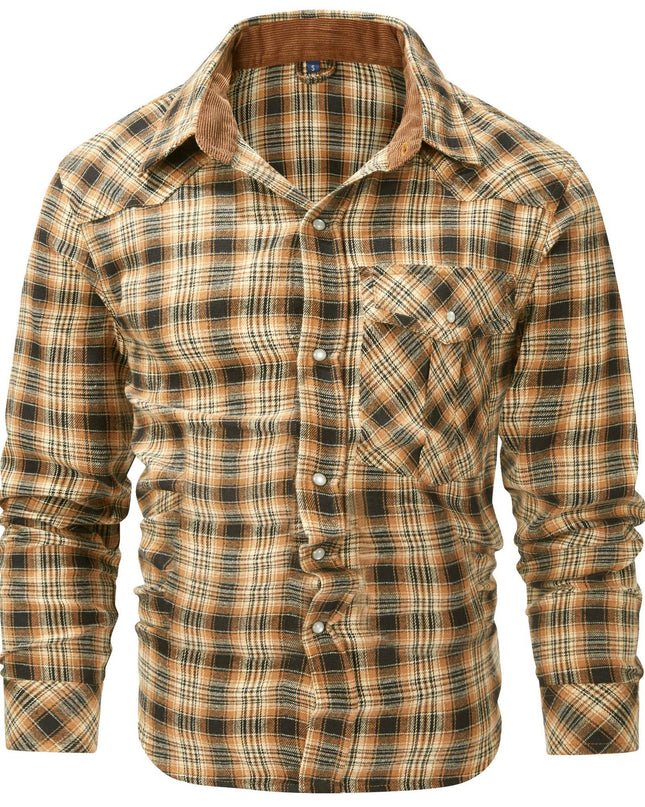 Flannel European And American Retro Pearl Buckle Western Style Long Sleeve Shirt