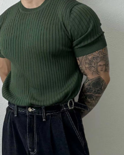 Solid Color Printing Knitted Half Sleeve Top