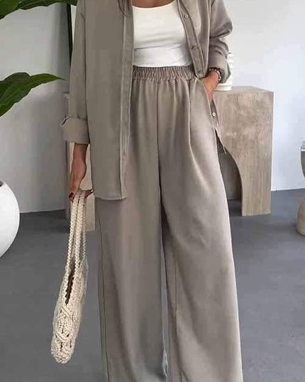 Fashion Solid Color Loose Top Casual Wide Leg Pants Two-piece Set