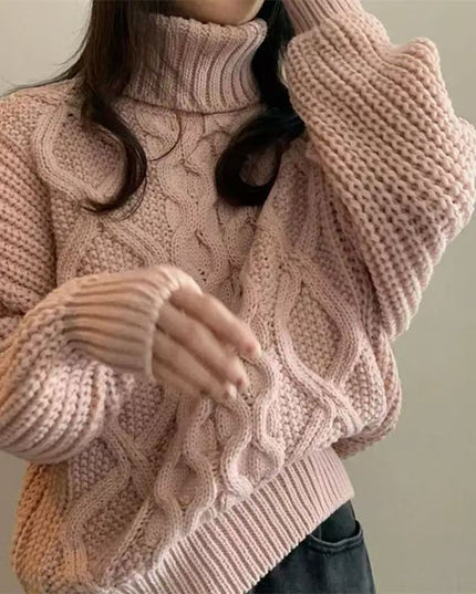 Retro Autumn And Winter Turtleneck Sweater Twisted Short Long-sleeved Sweater Top