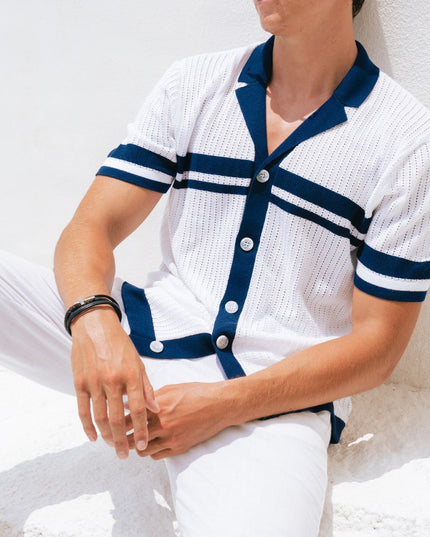 Men's Lapel Short Sleeve Color Matching Casual Shirt