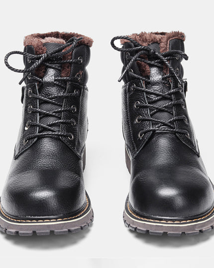 Plus Size Men's Real Leather With Fleece Lining Snow Boots