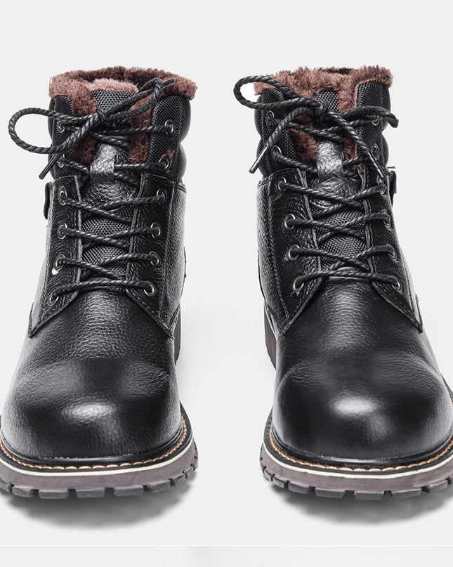 Plus Size Men's Real Leather With Fleece Lining Snow Boots