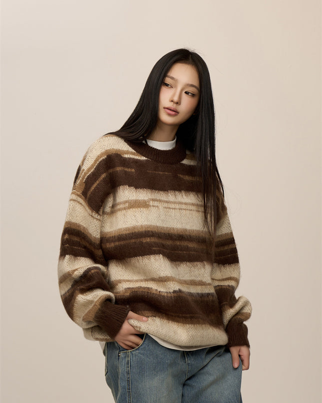 Retro Hip Hop Black And White Striped Sweater For Women