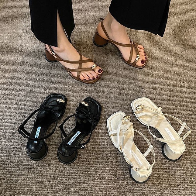 Women's Fashionable All-match Gentle Temperament Ankle-strap High Heel Sandals