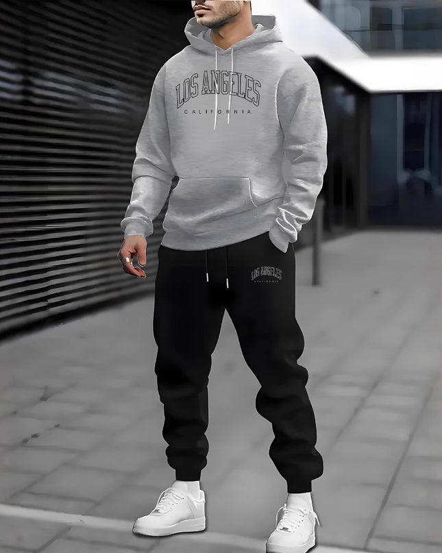 Autumn And Winter Fleece-lined Letter Print Same Color Sweatshirt And Sweatpants Suit Men