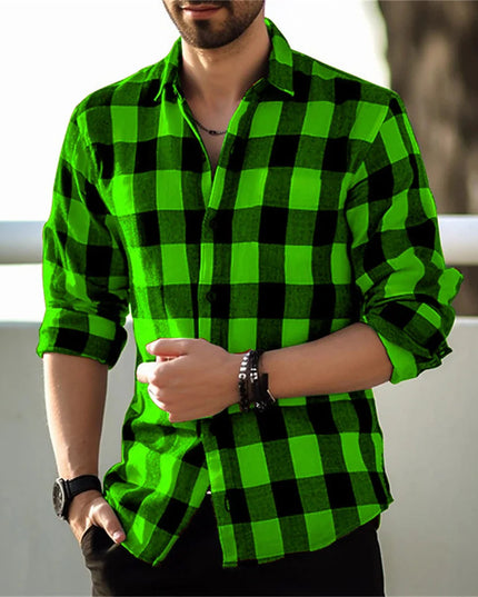 European And American Long Sleeve Loose 3D Personalized Printed Plaid Design Striped Shirt