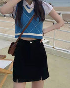 8878 Black Denim Split Skirt