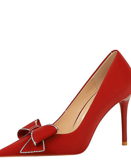 Rhinestone Bow Stiletto Heel Pumps Pointed High Heels