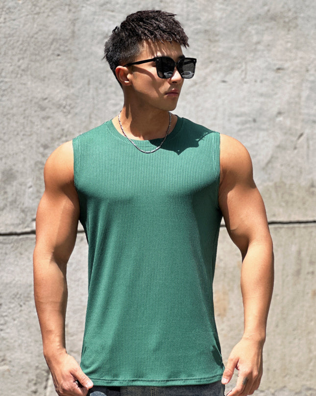 Summer Workout Vest Exercise Sleeveless Round Neck Striped Quick-drying Breathable Basketball Running Training Clothing Men