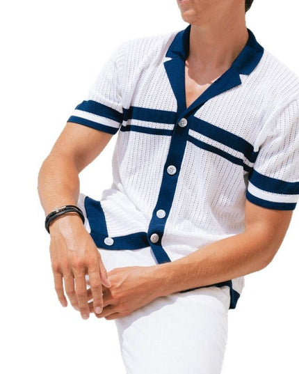 Men's Lapel Short Sleeve Color Matching Casual Shirt
