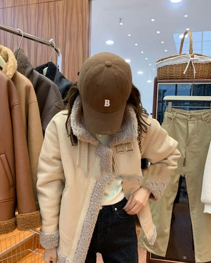 Lamb Fur Integrated Biker Leather Jacket