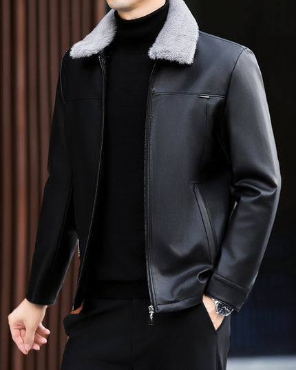 Leather Down Jacket Men's Autumn And Winter New Middle-aged Father Thickened