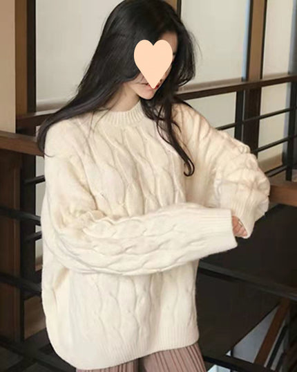 Autumn And Winter Female Students Fleece-lined Thickened Cable-knit Sweater
