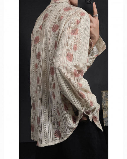 Men's Idle Style Hollow Flower Long Sleeve Shirt