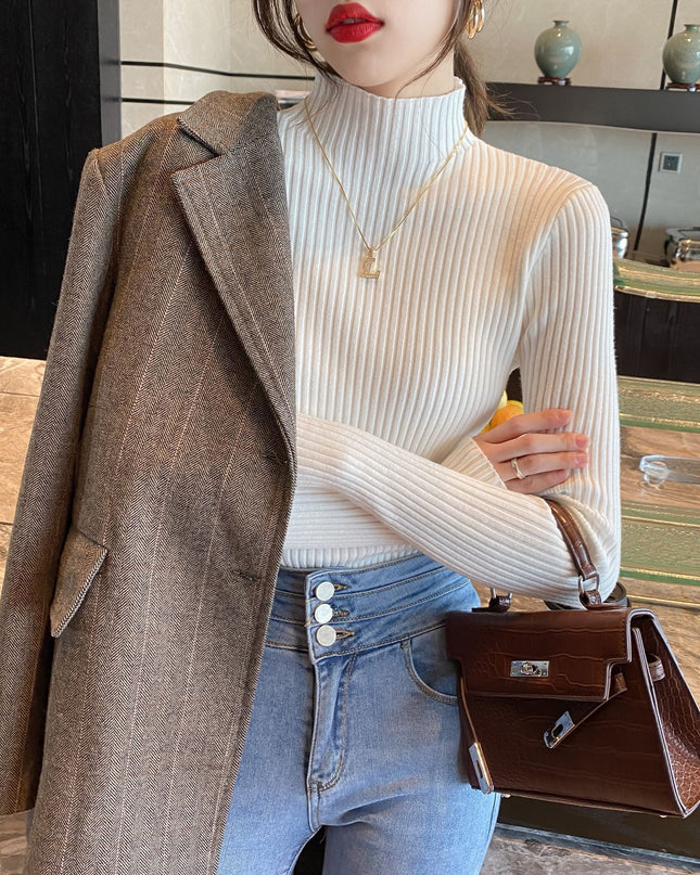 Half Turtleneck Knitted Sweater Women's Bottoming Shirt Women's Autumn And Winter