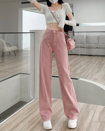 Dirty Pink Wide Leg Denim Women's High Waist Slimming Loose Straight Mop Pants