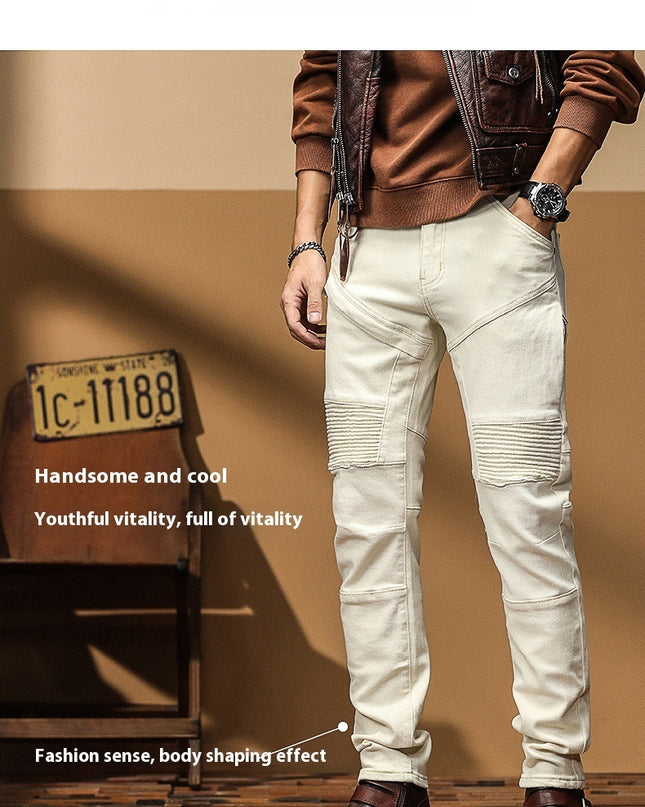 Motorcycle Jeans Brand Slim Fit Feet High-end Men's Casual All-matching Stretch