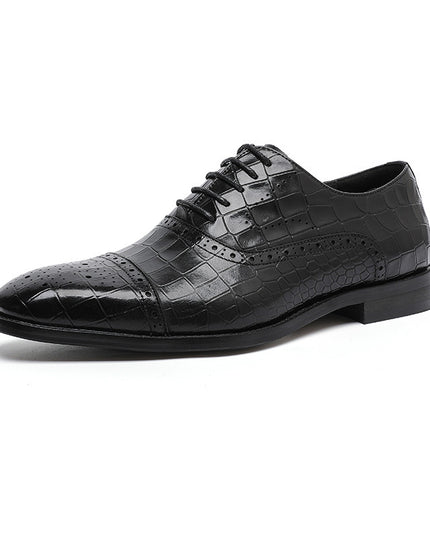 Business Formal Wear Embossed Carved Genuine Leather Oxford Shoes