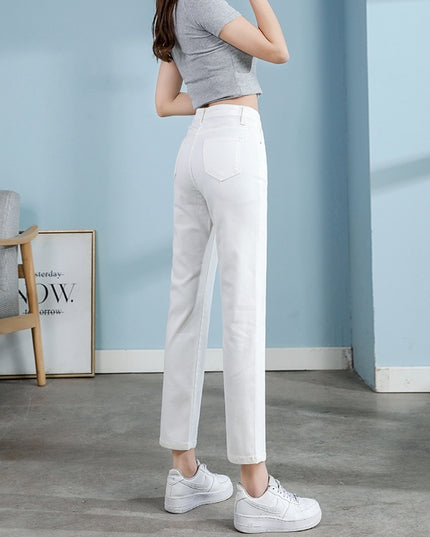 White Jeans Korean Style High Waist Stretch Cigarette Pants Small Cropped Straight Pants