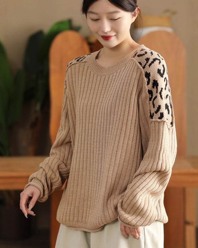 Artistic Casual Top Women's Fashionable Round Neck Cotton Pullover