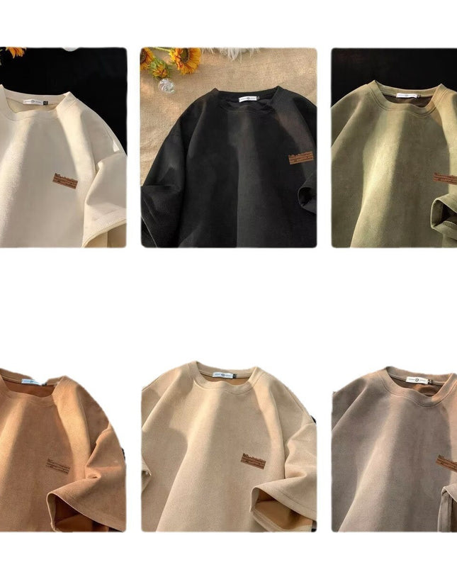 Retro Men's Suede Loose Half Sleeve T-shirt Teenagers Pop Top