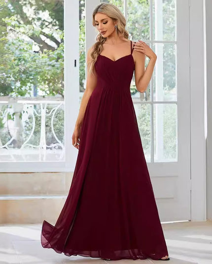 Sling Banquet Temperament Long Pleating Dress