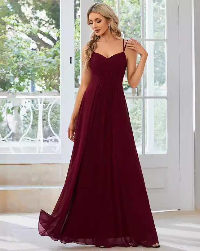 Sling Banquet Temperament Long Pleating Dress