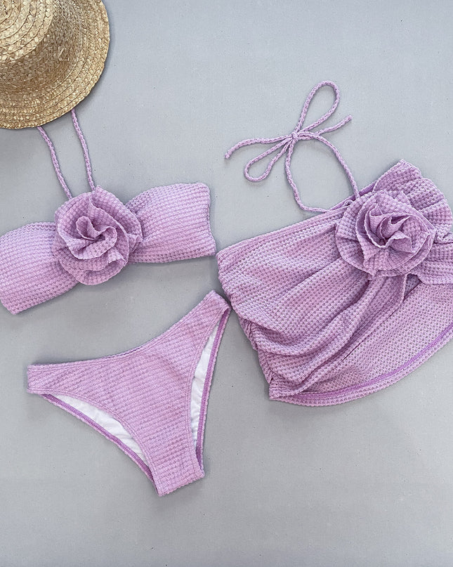 3D Flower Split Women's Swimsuit Three-piece Bikini