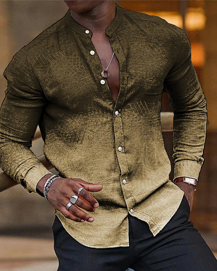 Gradient Men's Casual Long Sleeve Stand Collar Shirt