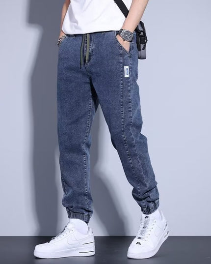 Youth Casual Harem Drawstring Elastic Elastic Beam Foot Type Men's Jeans